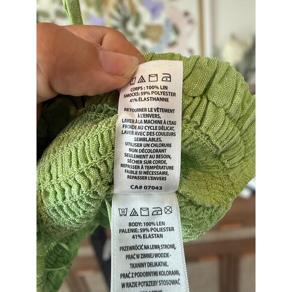 NWOT C&C California 100% Linen Smocked Crop Top Summer Green Womens Size Medium - Picture 8 of 9